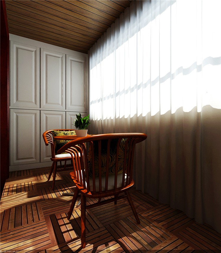 中式客厅休闲阳台装修效果图