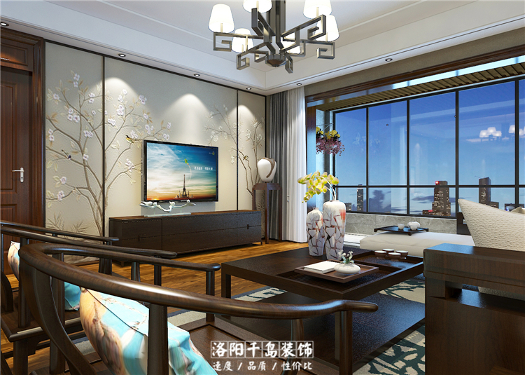 龙海林溪141㎡三居新中式客厅装修效果图